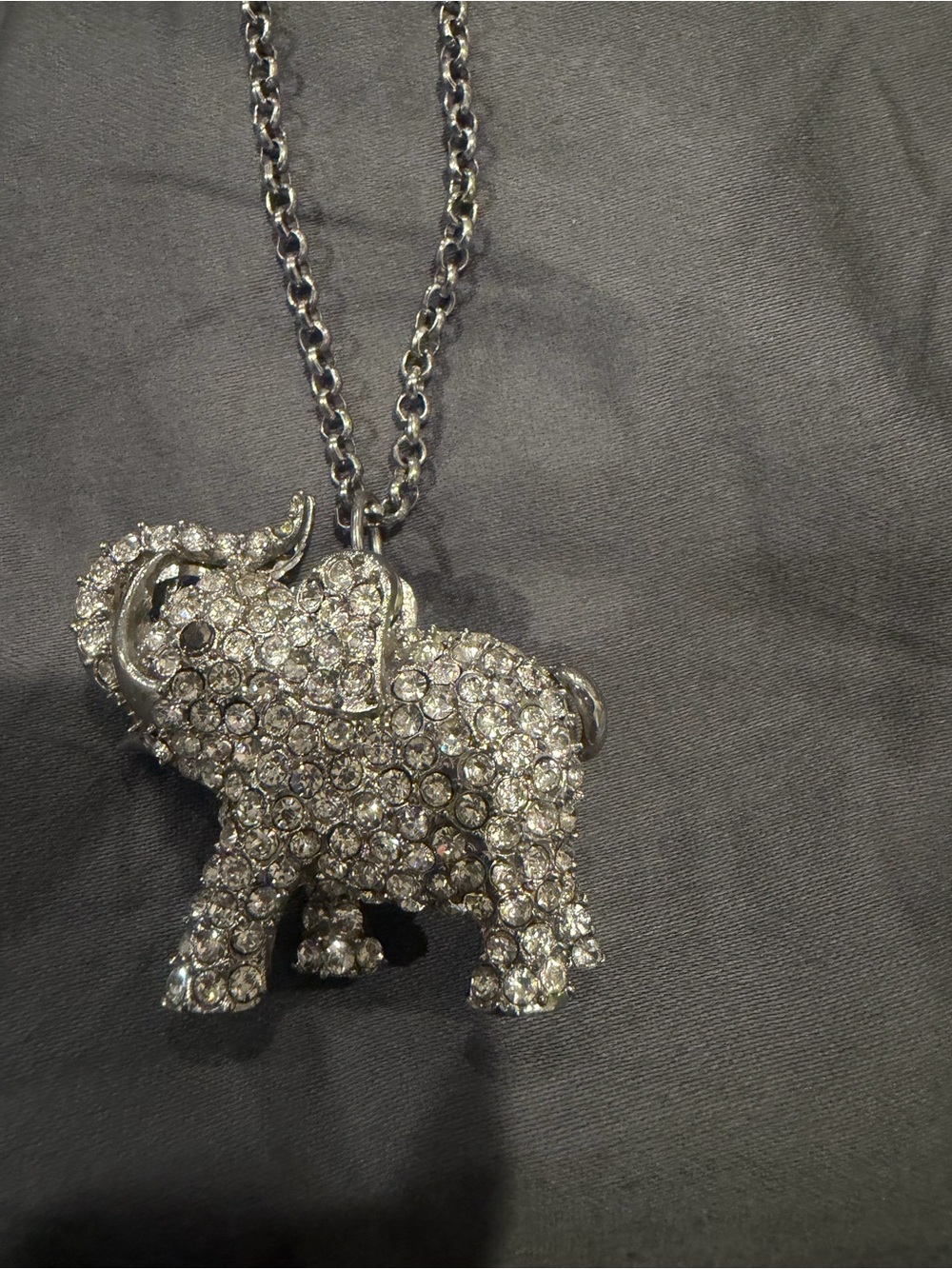 Crystal Elephant Pendant Necklace - Silver Rhinestone Charm